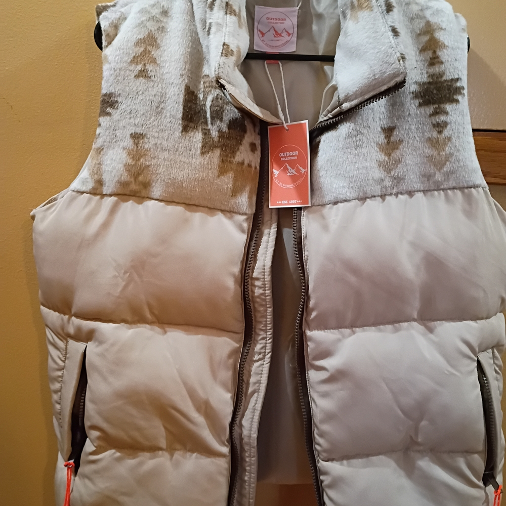 Cream and Tan Puffer Vest